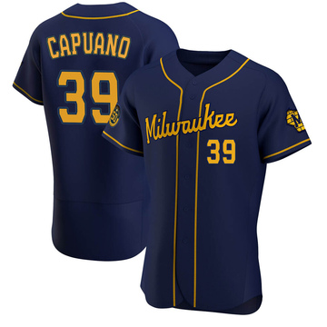 Men's Milwaukee Brewers Chris Capuano Navy Alternate Jersey - Authentic